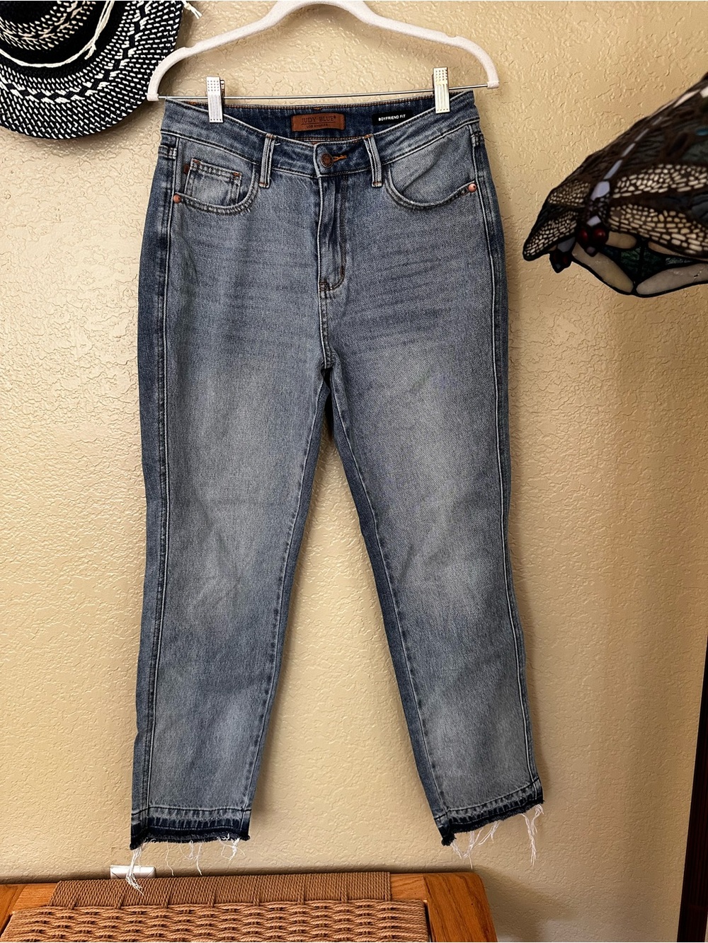Judy Blue Washed Denim Boyfriend Jeans with Raw Hem